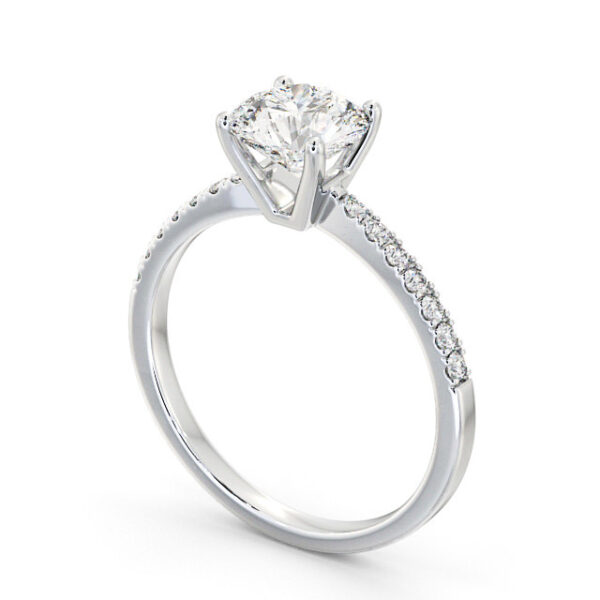 Round Diamond Engagement Ring 18K White Gold Solitaire With Side Stones - Hera