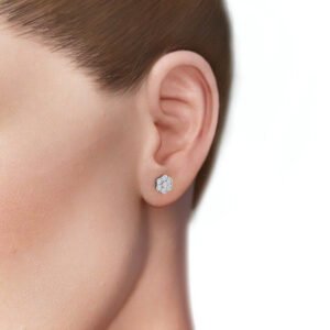 Cluster Round Diamond Earrings 9K White Gold - Cesara