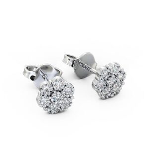 Cluster Round Diamond Earrings 9K White Gold - Cesara