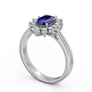 Cluster Blue Sapphire and Diamond 1.42ct Ring 18K White Gold - Ailstone