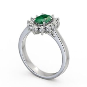 Cluster Emerald and Diamond 1.27ct Ring 18K White Gold - Ailstone