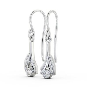 Drop Round Diamond Earrings 9K White Gold - Zarina