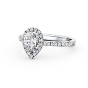 Halo Pear Diamond Engagement Ring 18K White Gold - Zara