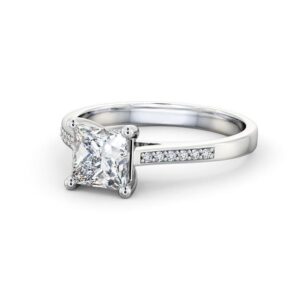 Princess Diamond Engagement Ring 18K White Gold Solitaire With Side Stones - Brinsley