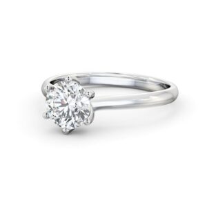 Round Diamond Engagement Ring 18K White Gold Solitaire - Flore