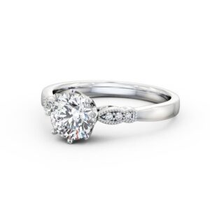 Round Diamond Engagement Ring 18K White Gold Solitaire With Side Stones - Chelise