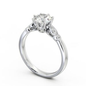 Round Diamond Engagement Ring 18K White Gold Solitaire With Side Stones - Chelise