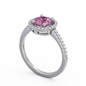 Halo Pink Sapphire and Diamond 1.20ct Ring 18K White Gold - Karina