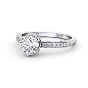 Vintage Style Engagement Ring 18K White Gold Solitaire With Side Stones - Onora