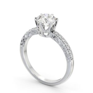 Vintage Style Engagement Ring 18K White Gold Solitaire With Side Stones - Onora